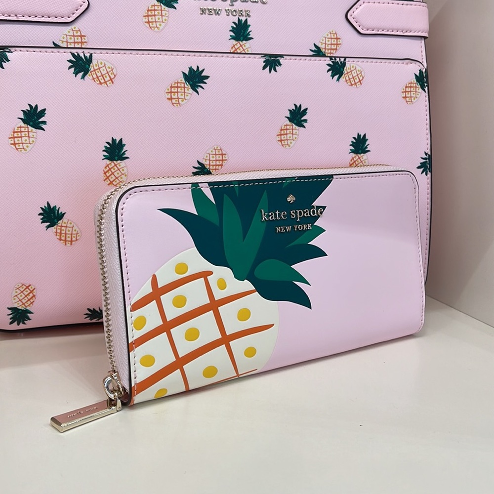 Kate Spade Pineapple Large Continental Wallet Pink Multi - Picture 9 of 16